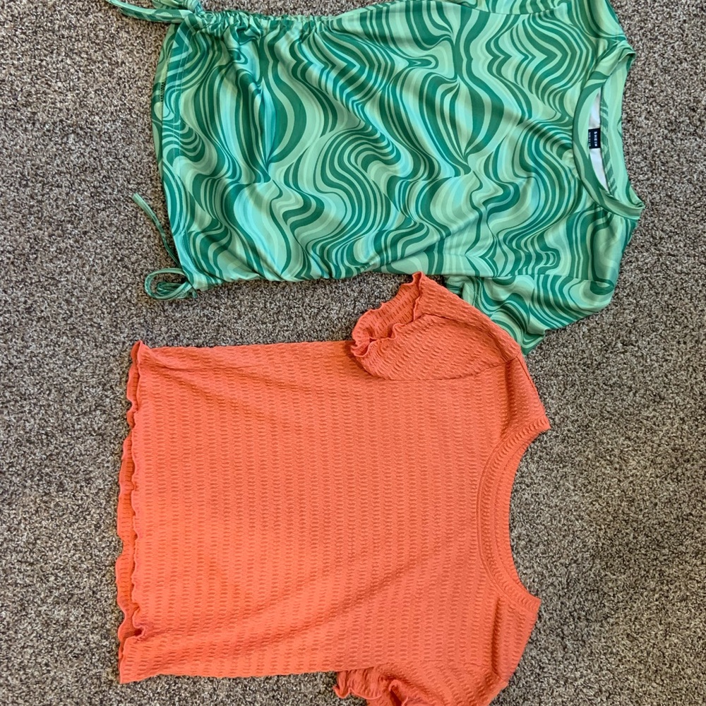 Green and Orange Patterned Tops